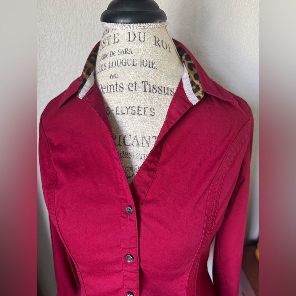 Express Medium Red Essentials Button Polo Shirt - image 5